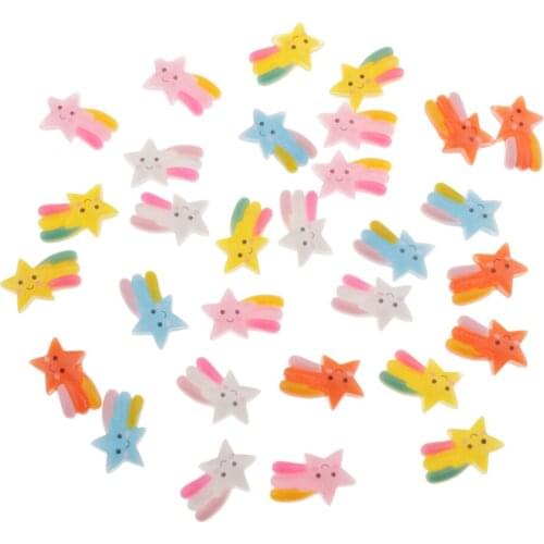 30Pcs Charms Cute Set Assorted Color Meteor Star Flatback Resin Cabochons for