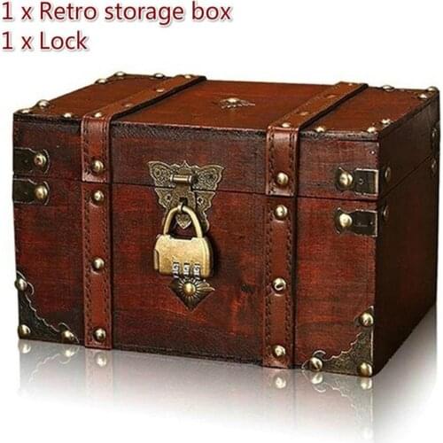 Retro Treasure Chest with Lock Vintage Wooden Storage Box Antique Style Jewelry Organizer for Wardrobe Jewerly Box Trinket Box