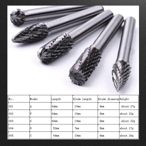 1Pcs 6mm Shank 8mm Blade Tungsten Carbide Rotary Files Point Burr HRC70 for Metalworking Grinder Carving Cutter