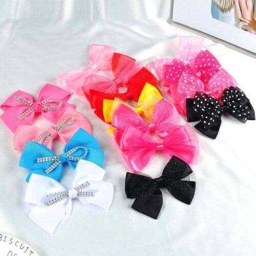 Ruoshui 4.5 Inches Dot Hair Bows Crystal Bowknot Hairpins Solid Grosgrain Ribbon Barrettes Hairgrip Hair Accessories Headwear