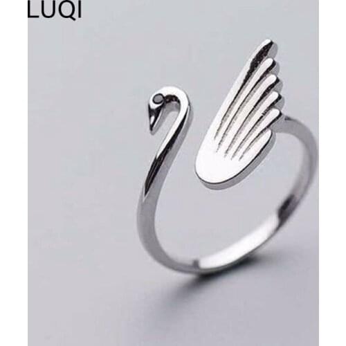 S925 Silver Fashion Sweet White Swan Glossy open Ring 0019