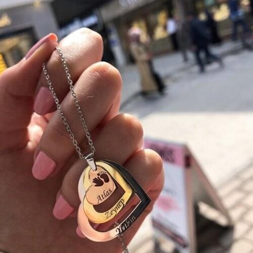 Mother Father Kid Named Heart Family Necklace Silver Necklace