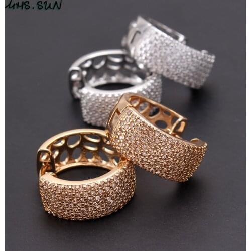 MHS.SUN Fashion Ladies Loop Earring Hollow Desing Round-Shaped Cubic Zirconia Hoop Earrings for Women Party Jewelry Dropship