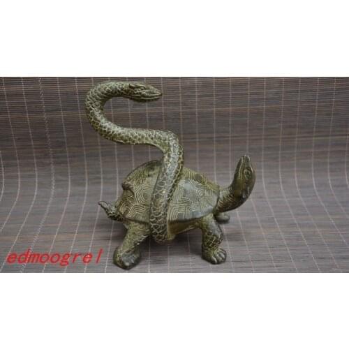 Antique Old QingDynasty bronze Turtle& snake statue / sculpture, hand-carved crafts,best collection&adornment,free shipping
