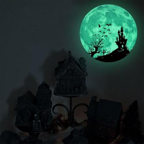 30cm Halloween Luminous Wall Stickers Full Moon Witch Pumpkin Glow Self-adhesive Wall Stickers Halloween Room Decoration