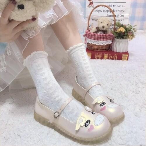 Japanese sweet lolita shoes kawaii girl Cartoon cute pink pig flat heel shallow mouth kawaii shoes cosplay loli daily shoes