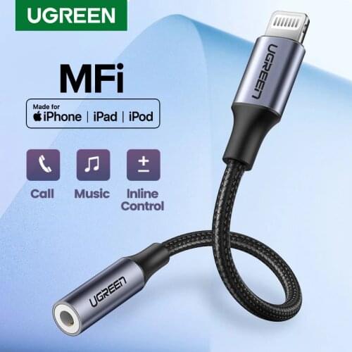 Ugreen MFi Lightning to 3.5mm Headphones Adapter for iPhone 12 11 Pro 8 7 Aux 3.5mm Jack Cable for Lightning Adapter Accessories