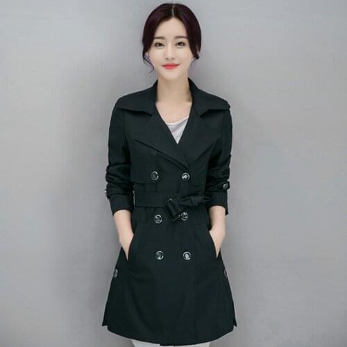 Windbreaker Female Korean Thin Double Breasted Ladies Long Trench Coat Overcoat Women Winter Plus Size 4xl Black Trench Femme