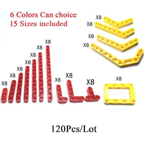 Technic Brick Beam Frame Mixed 15 Sizes 6 Colors Choice Building Blocks Bulk DIY Toys Compatible with logoes Technic 120pcs/lot