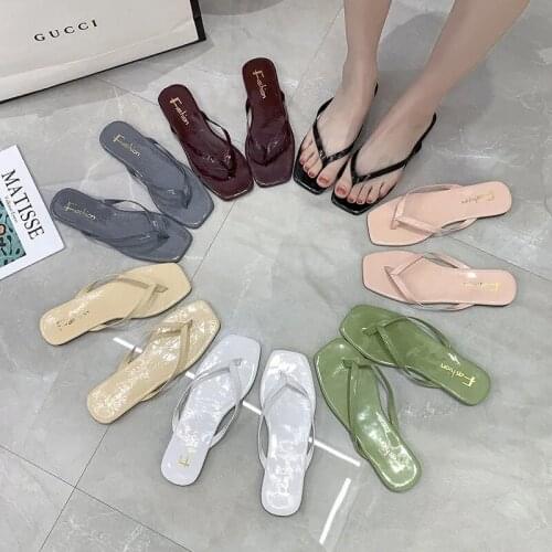 Candy Rainbow Color Classics Flip Flops Summer Beach Outdoor Indoor Slippers For Women Fashion Sandals Square Toe Mules Flats