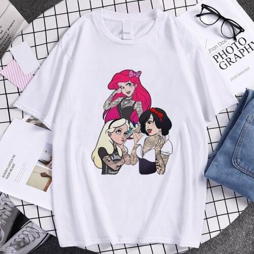 Tattoo Princess Women Aesthetic Harajuku Alice Snow White Cute Shirt Top Plus Size Women T-shirt Clothing Cartoon Men T Shirt