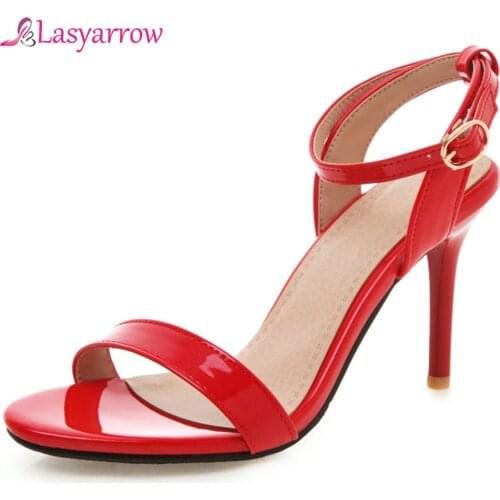Lasyarrow sexy large Size 30-50 peep toe thin Heels Shoes Woman elegant Party office lady cross-strap sandals women shoes J807