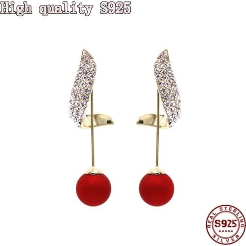 2021 New Retro Two Wear Red Pearl Fashion Earrings S925 Silver Needle Crystal Geometry Womens Earrings Pearl Earrings