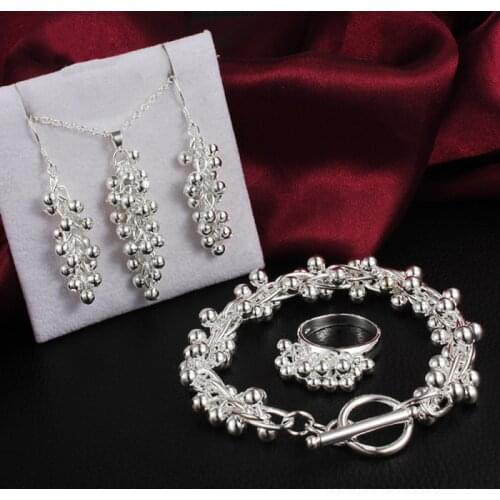 925 sterling silver wedding beads woman 45CM 18inch Necklace Earring Ring Bracelet 20cm fashion fine jewelry Set Christmas gift