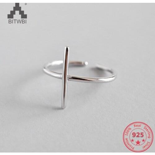 Simple Cross Authentic 100% 925 Sterling Silver Ring Religious Stacking Rings for Woman Wedding Party Accessories Nice Gift