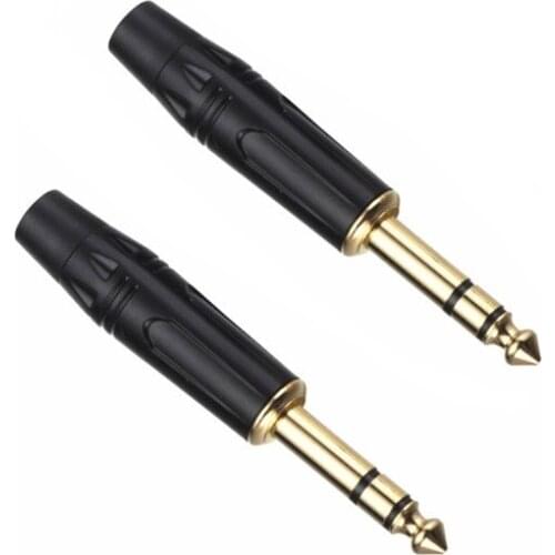 10pcs/Pack Good Quality DIY Black Golden Plated 6.35mm 6.5mm Stereo Amplifier Plug Microphone Audio Cable Connector