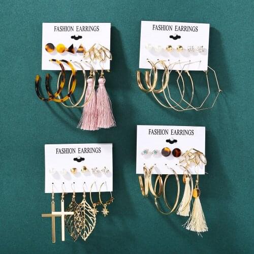 17Mile Tassel Acrylic Pink Drop Earrings Set For Women Bohemian Pearl Earrings Big Hoop Earring 2019 Female Fashion Jewelry