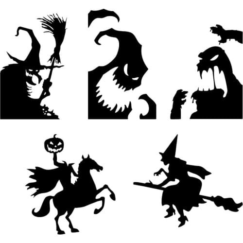 5pcs/set Halloween Theme Window Sticker Cute Octopus Witch Ghost Knight Silhouette Stickers Window Cling Decoration For Party