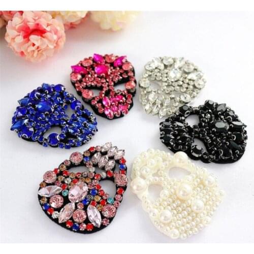 AHYONNIEX 1 Pcs Rhinestones Skull Beaded Sequins Sew On Patches for clothes DIY Patch Applique Bag Clothing Coat Sweater Crafts