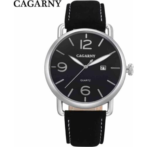 CAGARNY Top Brand Man Watches Fashion Leather Strap Quartz Watch Business Male Calendar Clock High Quality Electronic Wristwatch