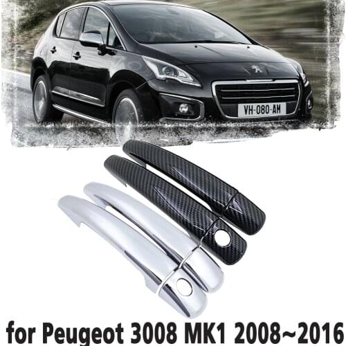 Black Carbon Fiber handle Or Chrome Side Door Cover Trim Set for Peugeot 3008 MK1 2008~2016 Car Accessories 2009 2010 2012