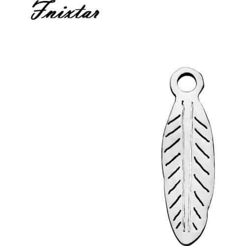 Fnixtar 316L Stainless Steel Leaf Shape Charms Fit Necklace Bracelet DIY Jewelry Mini Metal Charms Pendant 3.5*12mm 20pcs/lot