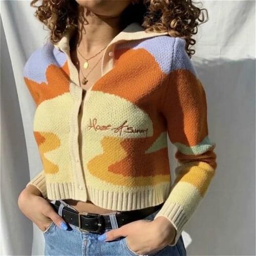 Women Cardigan Knit Crop Tops Sweater 2021 Autumn Winter Long Sleeve V Neck Single Breasted Sweaters Casual Loose Coats Female