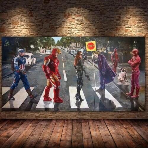 Superhero Crossing the Road Canvas Paintings Anime Posters and Prints Marvel Iron Man Wall Art Pictures for Living Room Decor