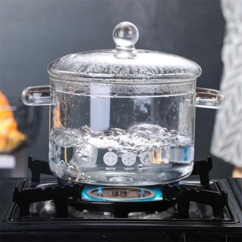 1.5/1.8L Household Heat Resistant Glass Soup Porridge Pot Microwave Fire Heating Transparent Glass Bowl Kitchen Cooking Tools