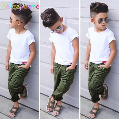 2Piece 2019 New Summer Boys Outfits Fashion White Short Sleeve T-shirt+Casual Pants Baby Clothing Sets Children Clothes BC1706