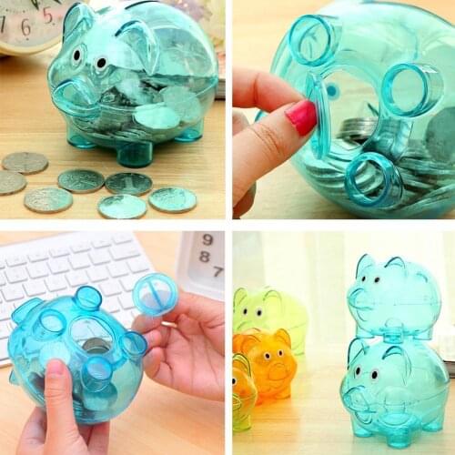 Piggy Bank Money Box Saving Coins Cash Fun Gift Plastic Pig Clears Kids Safe R0W2