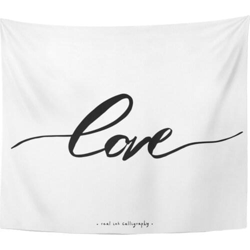 Quote Beautiful Word Love Modern Script Wedding Drawn Hand Tapestry Home Decor Wall Hanging for Living Room Bedroom Dorm 50x60