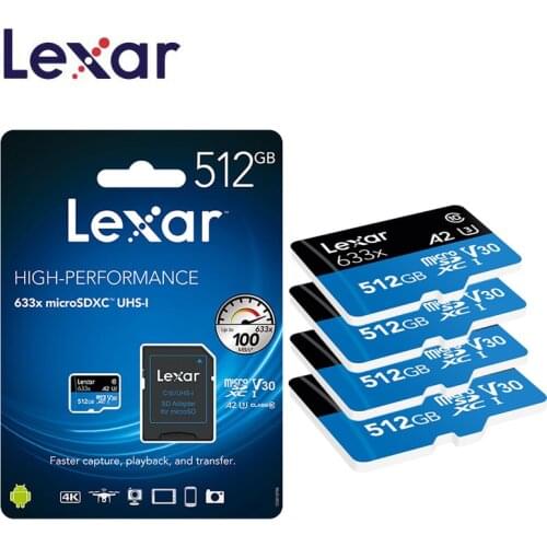Lexar Micro sd card 512GB 95MB/S High-Performance 633x High speed car TF Flash Memory Card UHS-1 For smartphone camera Gopro