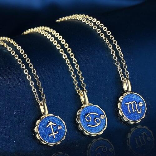 New Arrival 12 Constellation Blue Pendent Necklace Micro pave Zircon Flower Shape Necklaces For Women Girl Gift Jewelry