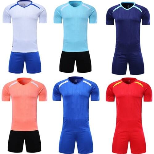 Men short sleeve red soccer jersey set orange football uniform navy blue kids soccer shirt DIY name OEM number