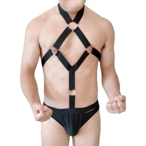Men Elastic Body Chest Harness Sexy Bondage Lingerie Nylon Body Chest Harness Elastic Shoulder Strap Stage Costume Clubwear