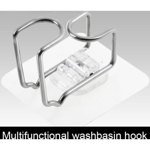 Washbasin Basins Stainless Steel Wall Hooks Kitchen Oil Can Pots Bathroom Wash Basin Storage Shelf Multifunction Hook Punch-Free