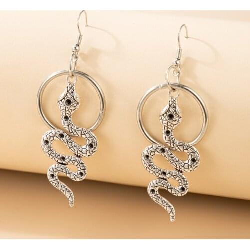 Tocona New Trendy Snake Drop Earrings for Women Charms Hollow Out Vintage Silver Color Alloy Metal Dangle Earrings Jewelry 19891