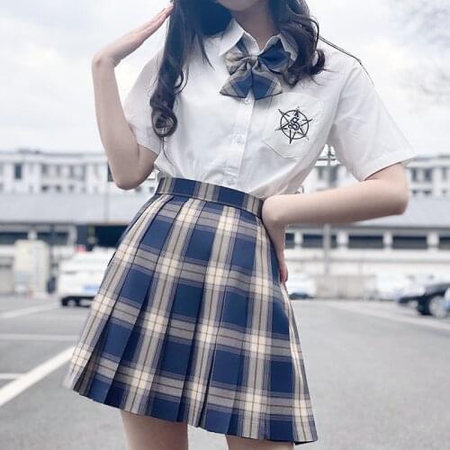 Genuine Jk Uniform Summer New Japanese Style Bow Short Sleeve Shirts Plaid Skirt School Uniform Sets College Style Suits 2021