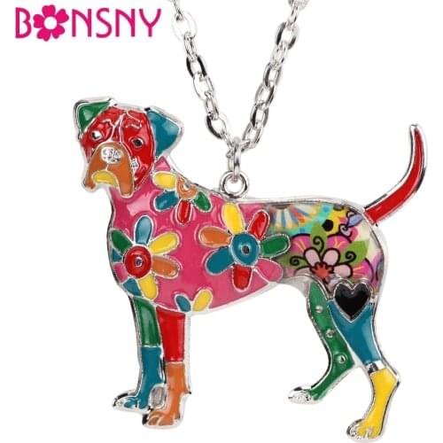 Bonsny Statement Maxi Alloy Enamel Box BoxerDog Terrier Choker Necklace Chain Pendant Collar Fashion New Enamel Jewelry Women