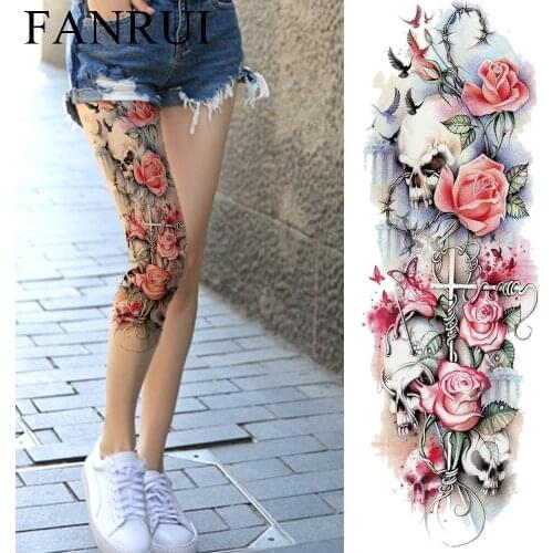 Sexy Summer Women Flower Temporary Tattoo Full Legs Body Art Tattoo Stickers Girl Shoulder Party Waterproof Tatto Big Arm Sleeve