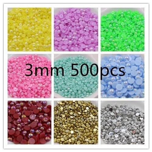 1000Pcs/lot Size 3mm AB Color Imitation Pearls Half Round Flatback Beads DIY Decoration free shipping
