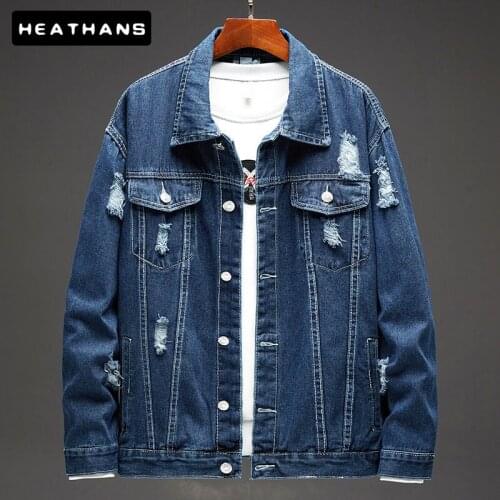 Casual Denim Jackets Men Spring Autumn New Fashion Holes Personalized Jacket Mens Long Sleeves Shirt Jackets Male Blue Jean Top