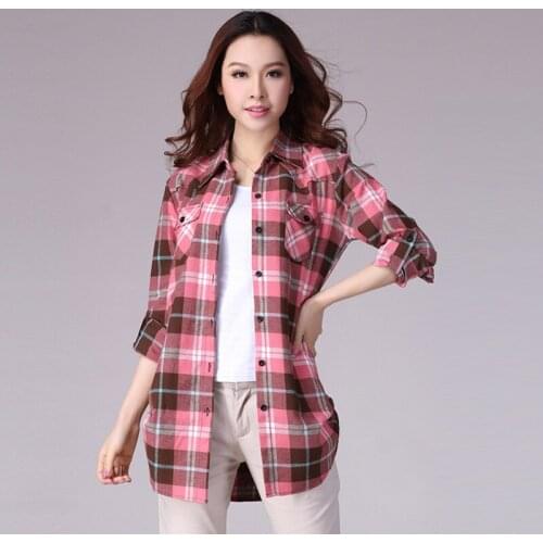 Women Plaid Long-Sleeve Shirts Turned Collars Loose Womens Tops Spring Fall Casual Tops Womens Casual Long Sleeved Shirts Shir