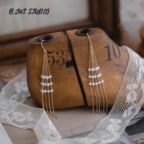 Fine Tassel Pendant Earrings Freshwater Pearl 14K Gold Earrings Modern Popular Summer Simple Earrings Beautifully Packed