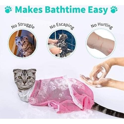 Mesh Cat Grooming Bath Bag Multi-function Grooming Bath Bag Pet Nail Trimming Bags No Scratching Bite Restraint Nail Cutting