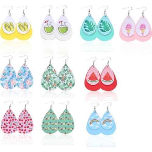 Cute Fruits Pineapple Pattern Earrings Fresh And Sweet Little Daisy Earrings For Women Teardrop Leather Ear Jewelry Gifts New