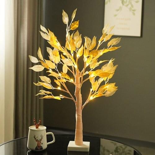 Firefly Bonsai Tree Light 24 LED Pearl Gold Leaf Fairy Light Spirit Tree Lamp For Bedroom Living Room Wedding Valentines Day