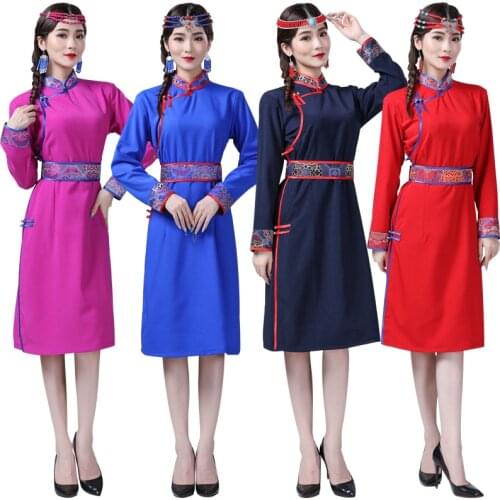 Ethnic traditional clothing Mongolian cheongsam dress stand collar modern cheongsam robe elegant oriental gown