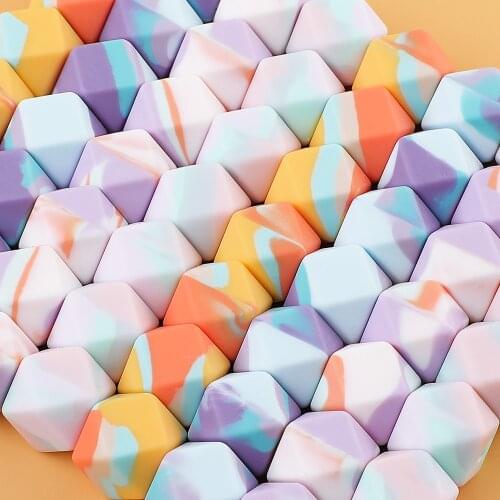 TYRY.HU 10pc/lot 14mm Hexagon Silicone Beads Terrazzo & Leopard Print Baby Teething Beads For DIY Baby Pacifier Chain BPA Free